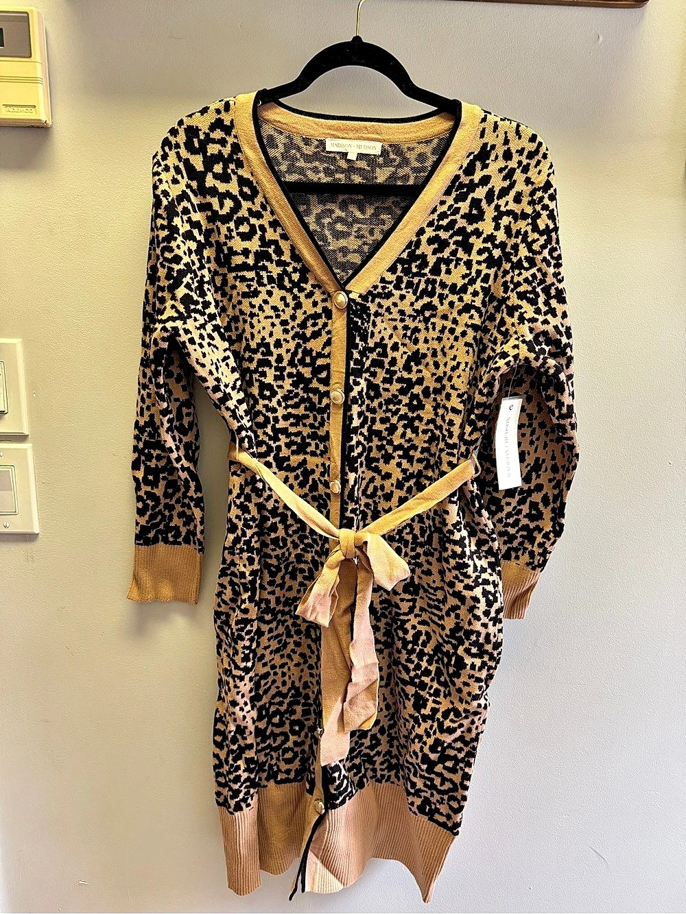 Leopard Print Belted Sweater Dress Size XL NEW